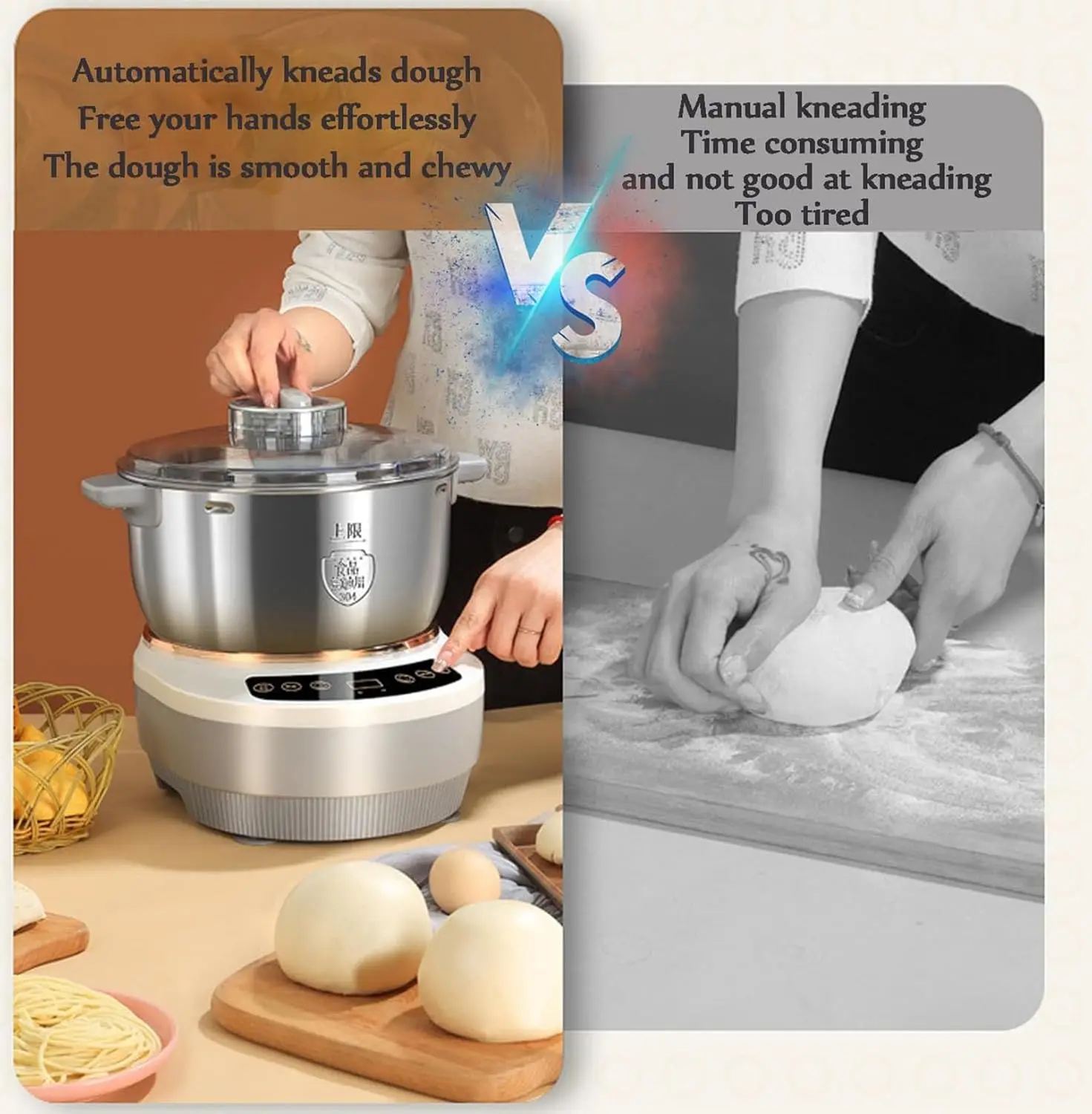 Kneading Machine with Ferment Function, 304 Stainless Steel Dough Maker Machine, with Microcomputer Timing & Touch Panel,