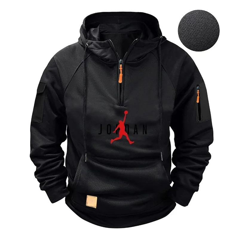 Nuova felpa con cappuccio da uomo, felpa con cappuccio casual, cordino con cerniera, pullover multitasche tinta unita, soprabito da uomo a maniche lunghe, top
