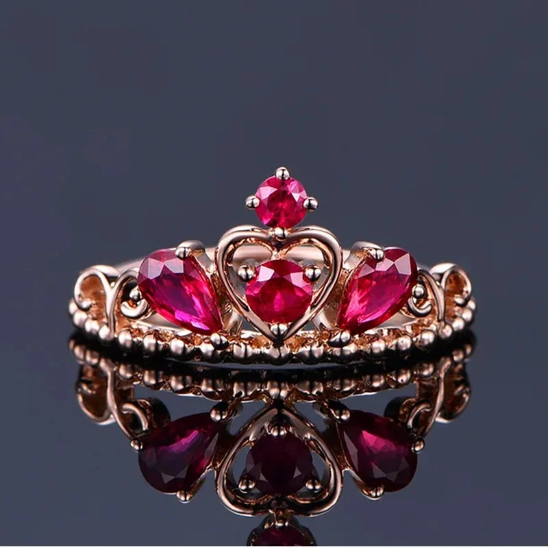 Korean-style Crown-style rich crimson tourmaline gemstone ladies' fashionable and simple 925 sterling silver ring. Jewelry gift.