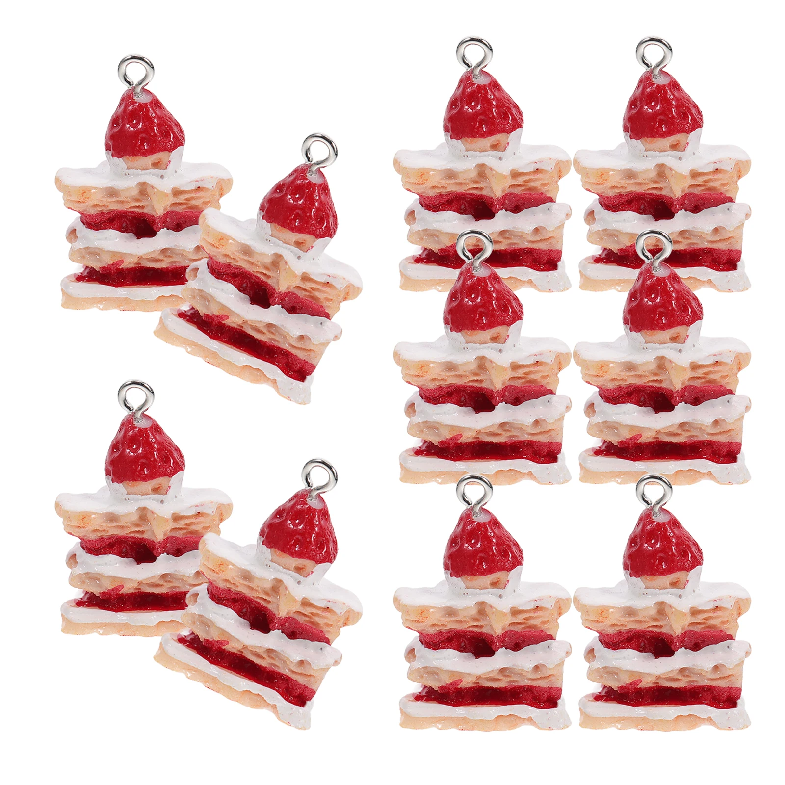 

10 Pcs Strawberry Cake Keychain Charms Resin DIY Accessories Multilayered Sweet Dessert Pendant Craft Jewelry Making
