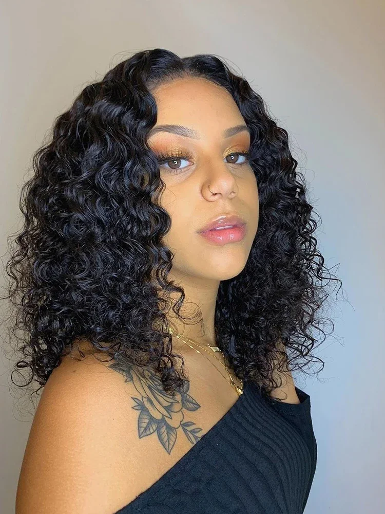 Perruque Lace Front Wig sans colle naturelle bouclée, Deep Wave, 13x6, 13x4, pre-plucked, transparente HD, en solde, pour femmes