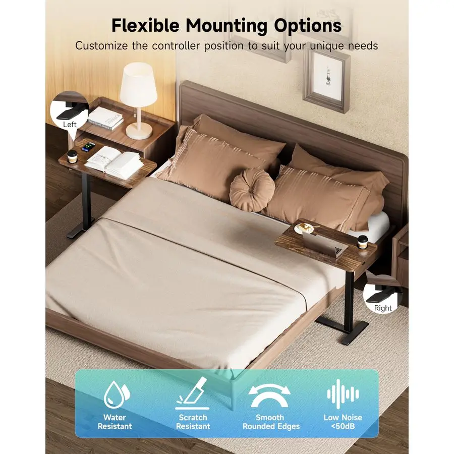 Adjustable Bedside Table with Swivel Hidden Wheels Pneumatic Rolling Desk Mobile Standing Desk with Cup Holder for Hospital Hom