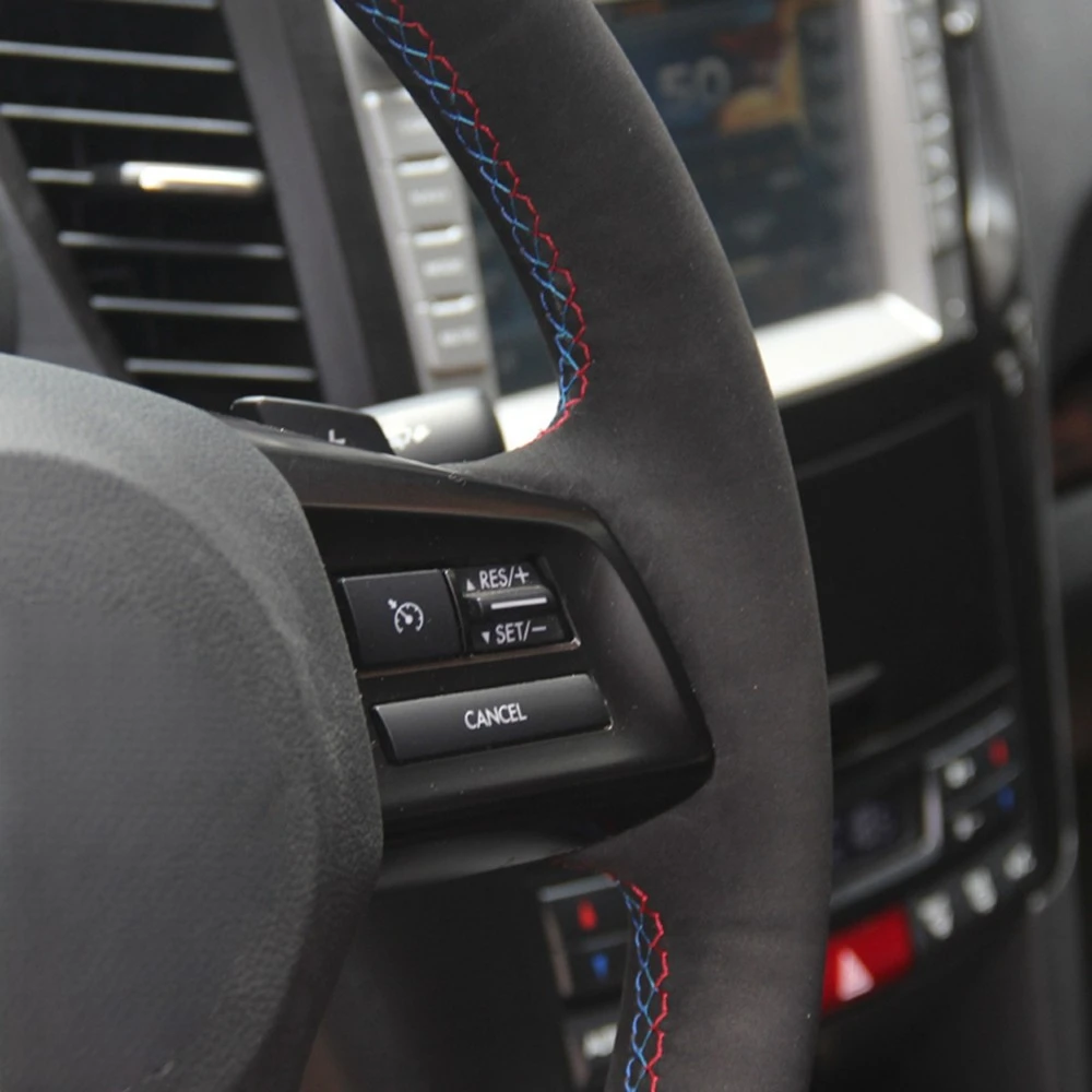 Black Suede Leather Car Steering Wheel Cover For Subaru Forester 2013 2014 - 2016 Legacy 2012-2014 Outback 2012-2014 XV Impreza