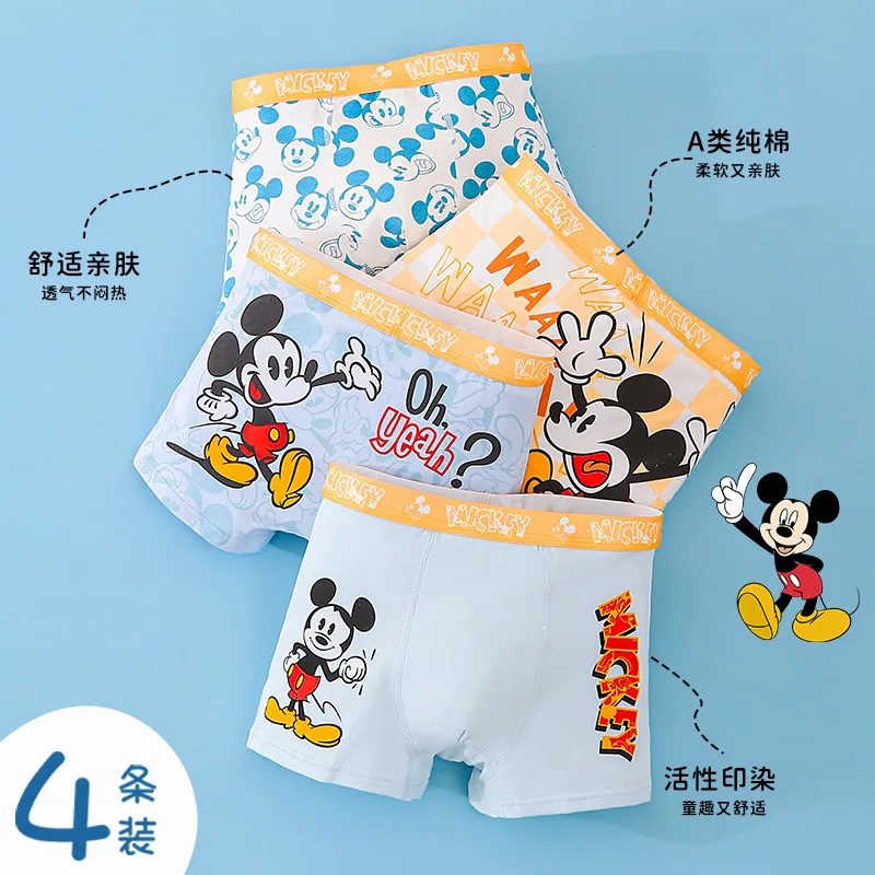 

4Pcs Disney children's underwear cartoon Mickey Mouse cotton boxer shorts cute little boy boxer shorts