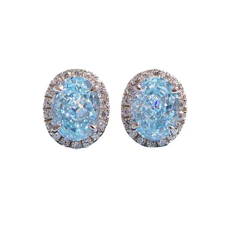 

2022 new 925 sterling silver imported high carbon diamond 6*8mm aquamarine zircon earrings on behalf of the hair