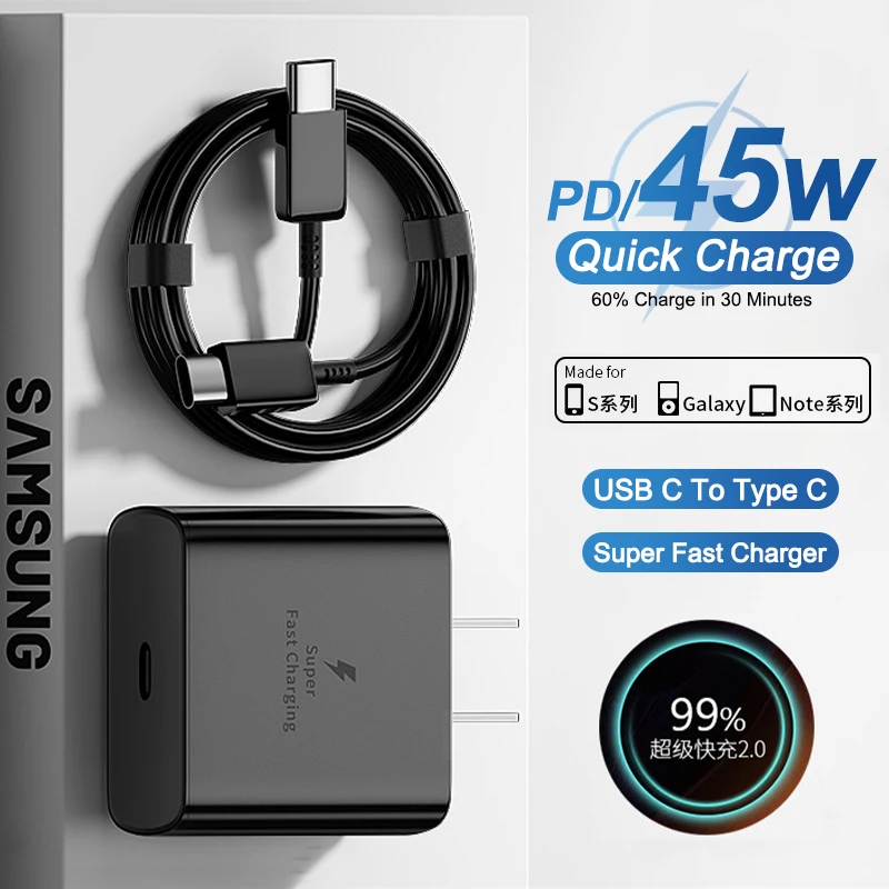 PD 45W USB C Charger Quick Charge For Samsung Galaxy S24 S23 S22 S21 S20 Ultra S10 Plus Super Fast Charging Type C Charge Cable