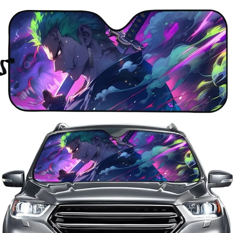 One Piece Anime Luffy Car Windshield Sunshades Exterior Accessories Creative Zoro Summer Car Sunshade Cartoon Decorations Gifts