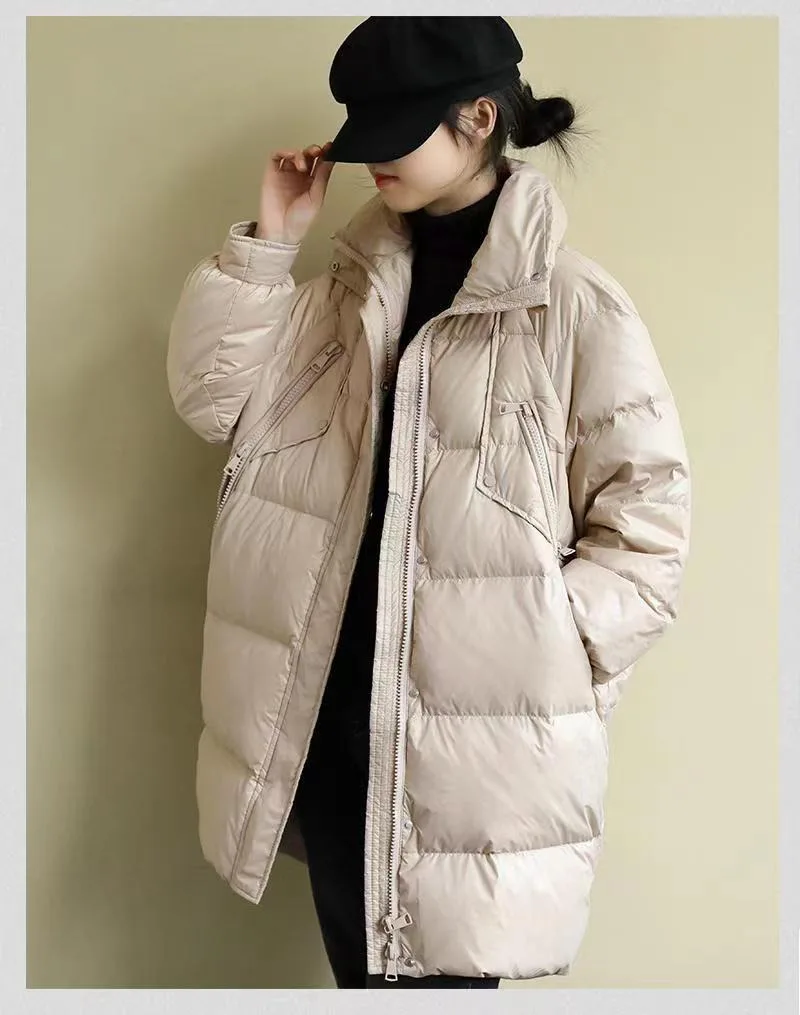 Winter Down Padded Jacket 2023 New Women Mid-length Thick Loose Large Size Coat Women\'s Clothing Fur Collar Jacket