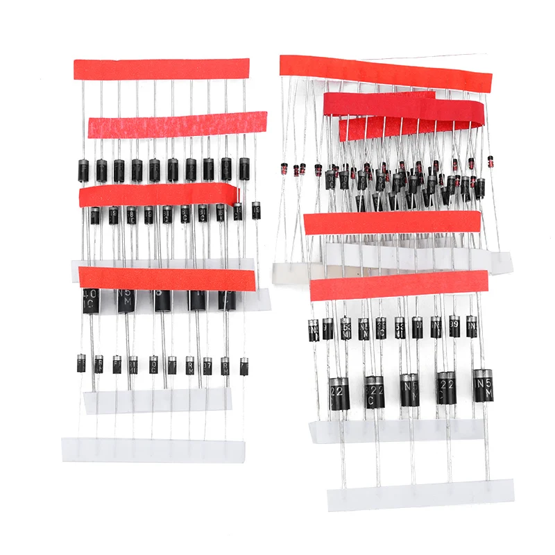 Фонарь, Диод в ассортименте, комплект 1N4148/1N4007/1N5819/1N5399/1N5408/1N5822/FR107/FR207, 8 видов = 100 шт.