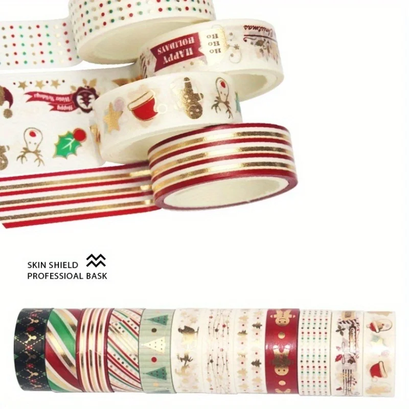 Diy decorativo washi fita adesivos coloridos festa de natal série mão diário adesivos fita adesiva 12 rolos/conjunto