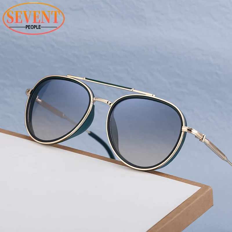 Lunettes de soleil ovales rétro vintage pour hommes et femmes, lunettes de soleil unisexes, lunettes rondes à double faisceau, monture en métal, créateur de marque de luxe, 2025