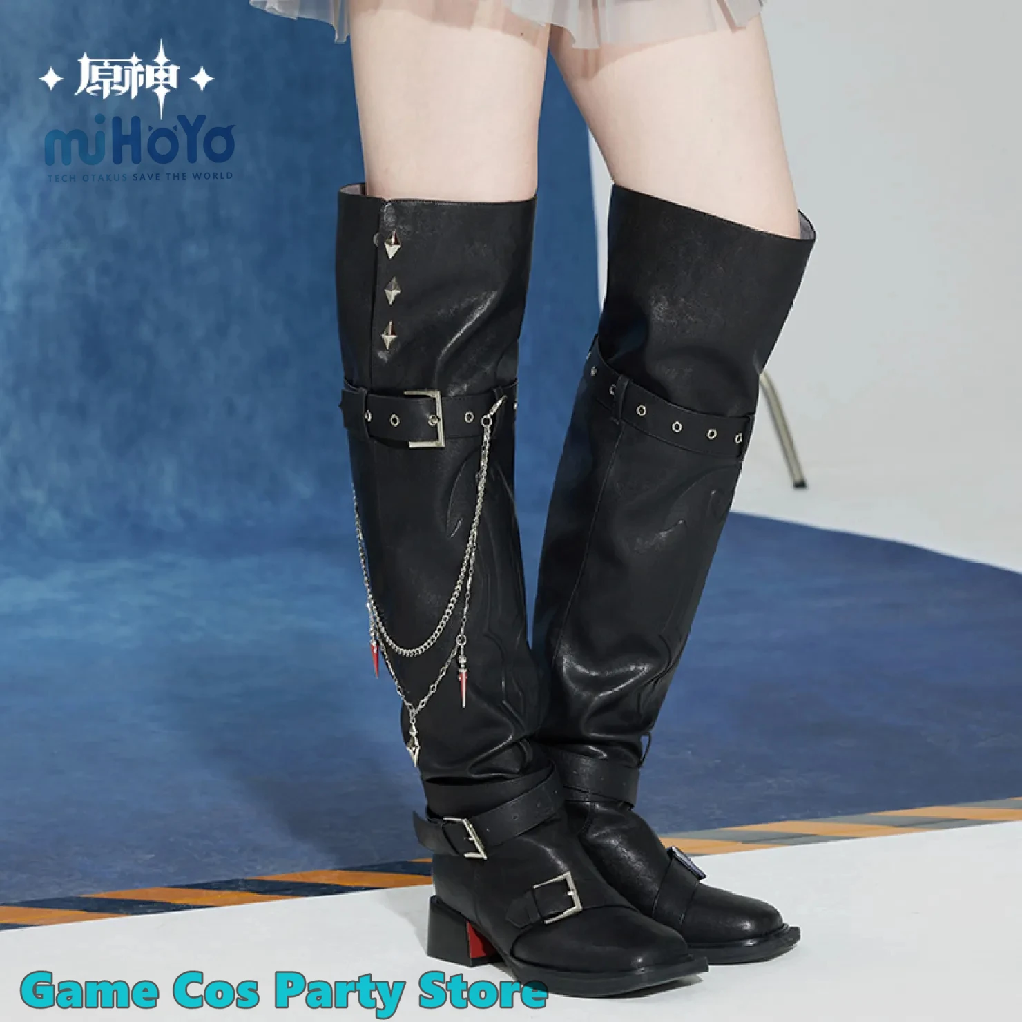 

Оригинальные женские сапоги-ботфорты из ПУ по мотивам игры Genshin Impact с тематикой Тартаглии, реквизит для косплея Чайлда, акриловый кулон