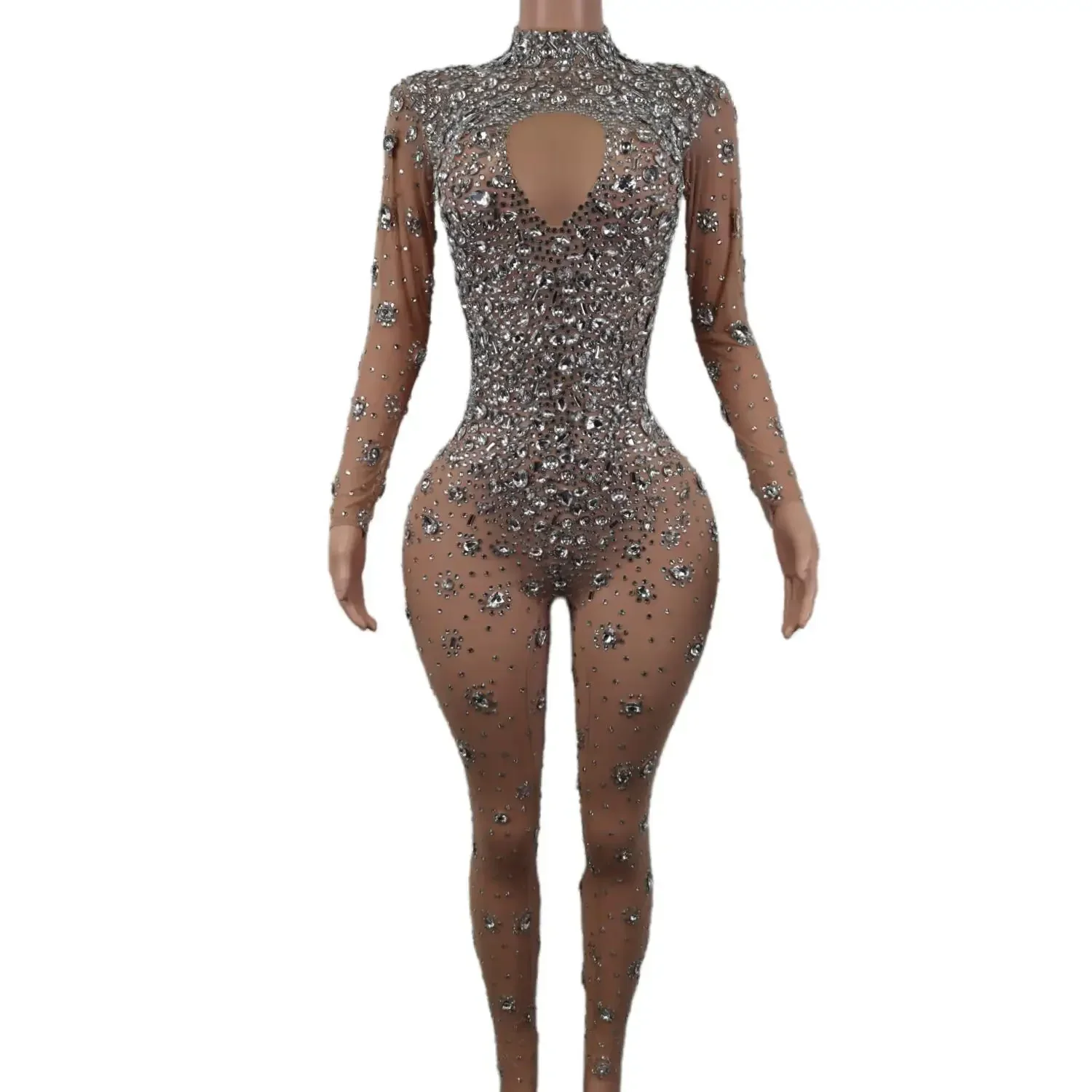 Skinny Crystals Jumpsuit Female Singer Dancer Stones Costume Sexy One-piece Bodysuit Nightclub Oufit Party Leggings Cuican