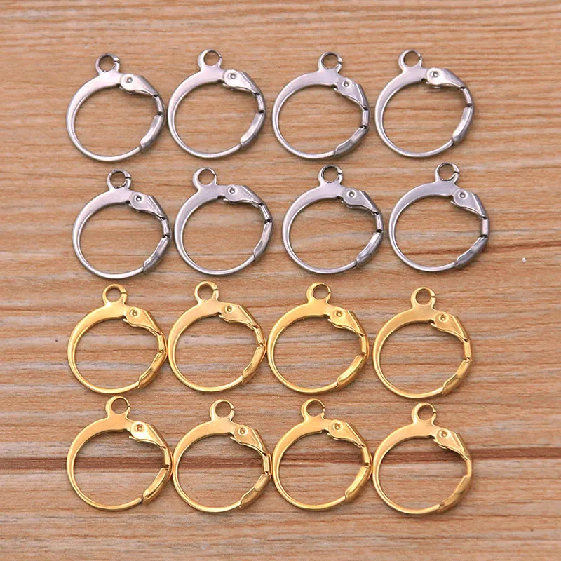 20Pcs 13*15mm Stainless Steel Gold  Color Lever Back Ear Wire Hoop Open Loop Leverback Earring Hooks For DIY Earring Making