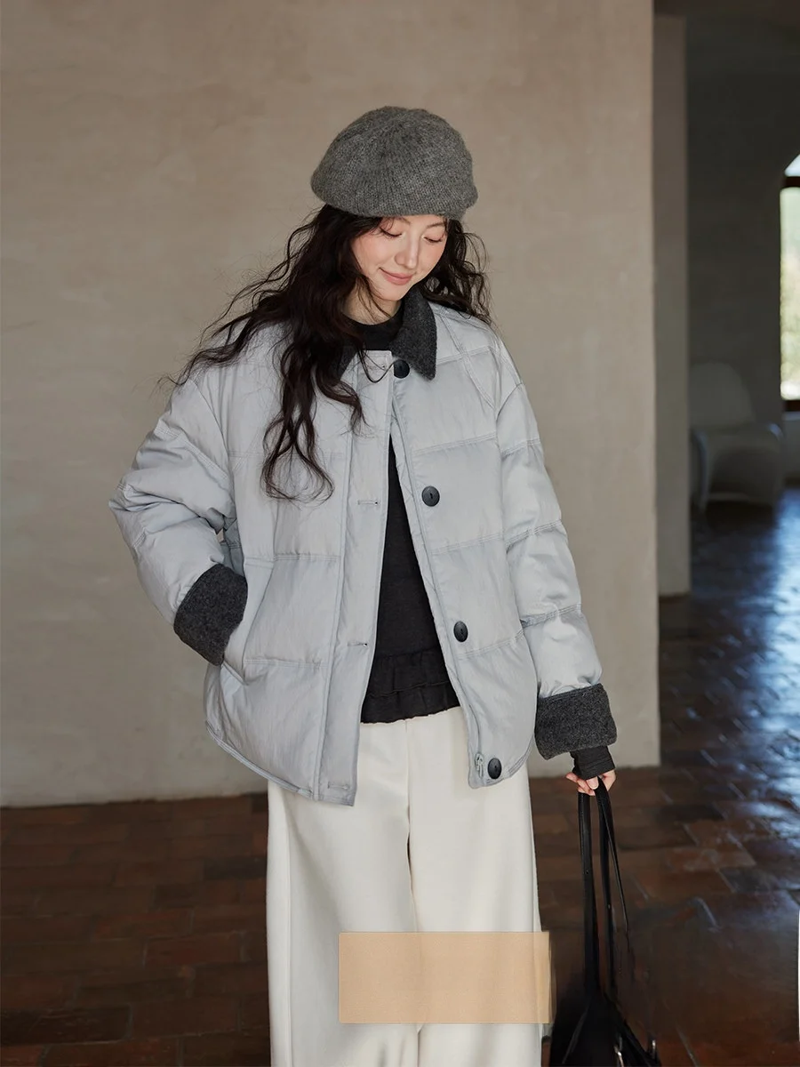 

Ximen Winter Women's Puffer Jaet Collar Color Blo Warmth Contrast Design Korean Sle Durable Comfortable Long Sve Coat