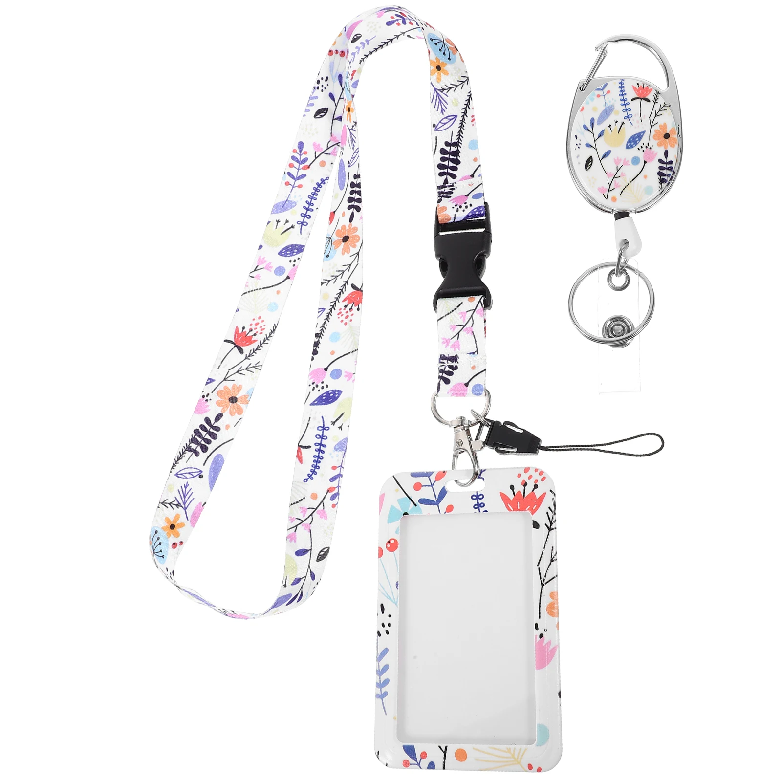 

Rainbow Pattern Stretch ID Badge Holder Anti scratch Phone Card Case Telescopic Lanyard School Office Use Flower Design