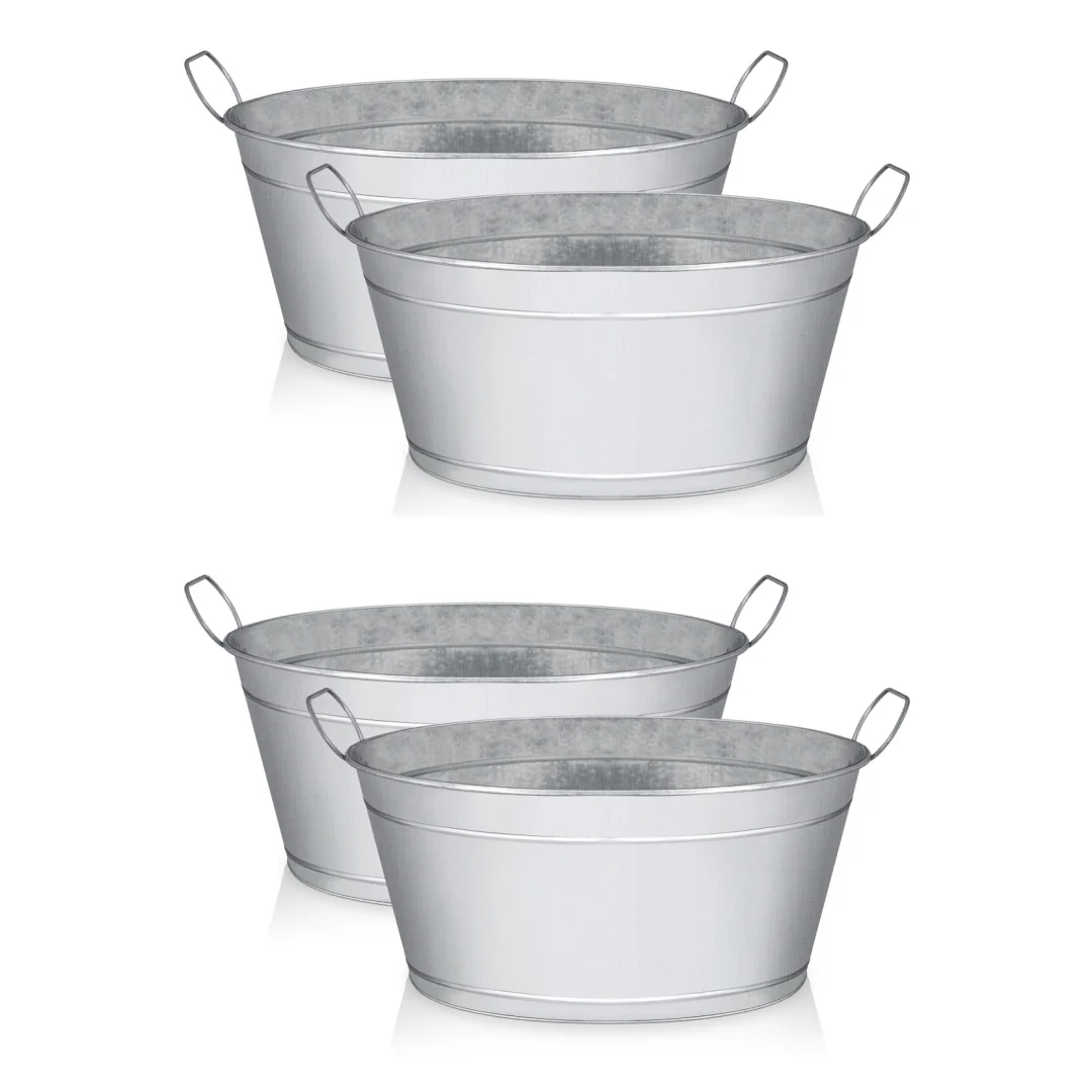 Kit de cubeta de hielo de acero inoxidable, bañera grande para bebidas con asas, resistente al óxido, multiusos, 4 piezas, 6 galones