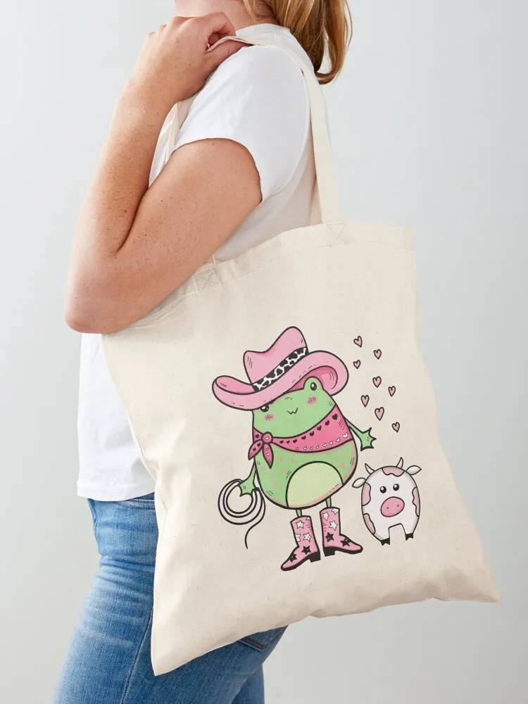 

Western Cowgirl Froggy - Pink Tote Bag Canvas bag for women Big bag women Women's shopper Canvas shoulder