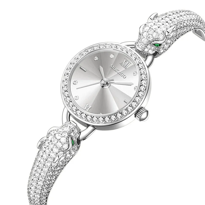 กำไลข้อมือรูปหัวเสือดาว AL-175 ดีไซน์ทันสมัยและสง่างาม ประดับเพชรอย่างหรูหรา นาฬิกาข้อมือผู้หญิงมีความหรูหราเบาๆ และมีเอกลักษณ์เฉพาะตัว