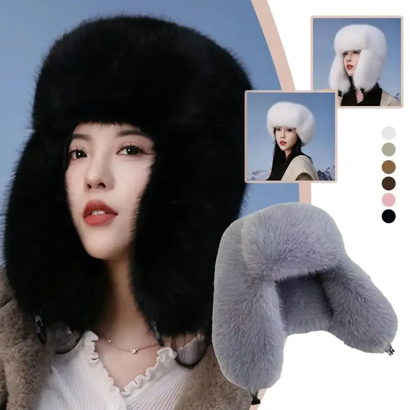 

Lei Feng Hat With Ear Protection Thickened Warm Windproof Winter Snow Hats In Faux Fur Style Earmuffs