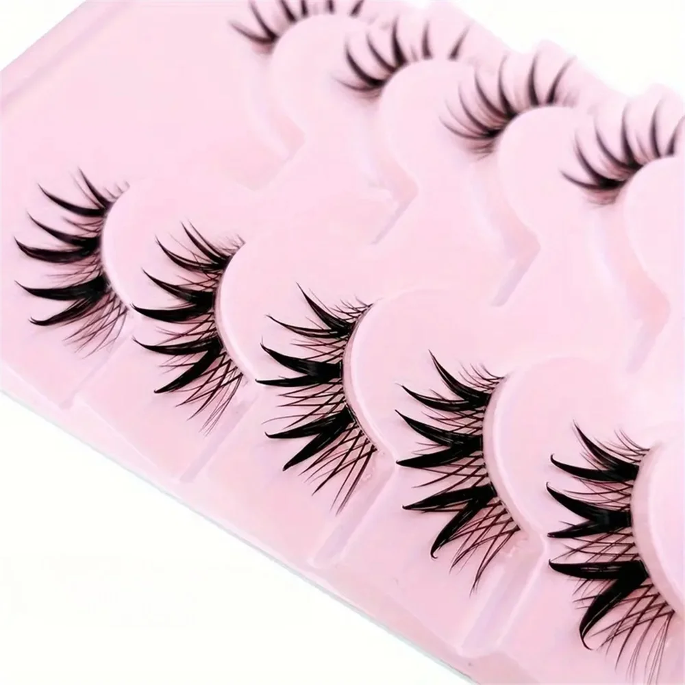 7 Pairs Half Eye Lashes With Transparent Stem Natural Long 3D Fairy Clusters Manga False Eyelashes Wet Look Cosplay Lashes