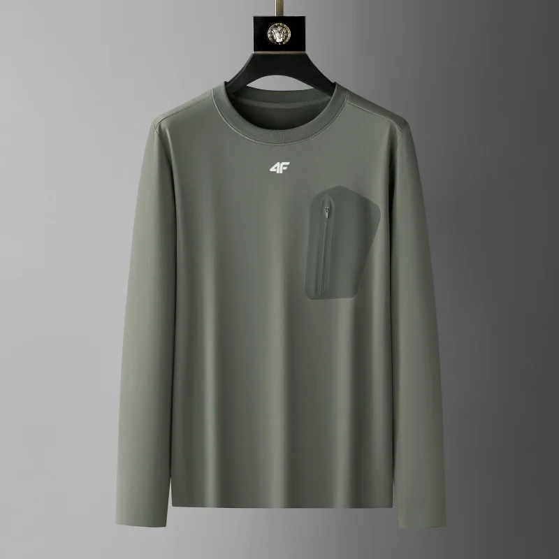 الراقية العلامة التجارية الربيع والخريف جديد مريح جولة الرقبة الرجال الأصلي رائعة إلكتروني التطريز سستة بأكمام طويلة تي شيرت #3