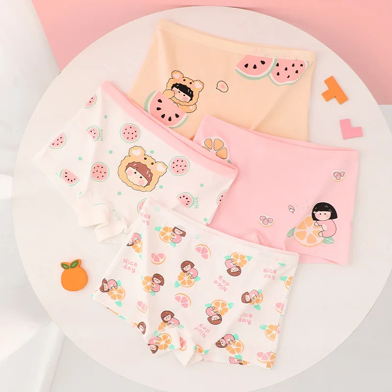 

4PCS Cute Cartoon Print Girls Panties Kids Cotton Soft Antibacterial Knickers 3+y Young Child Clothing Thin Breathable Underwear