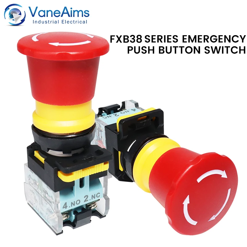 

Emergency Stop Push Button Switch with Fixation 22mm 10A FXB38 Mushroom Head e-stop Red Buttons for Electronics Machine VaneAims