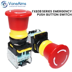 Emergency Stop Push Button Switch with Fixation 22mm 10A FXB38 Mushroom Head e-stop Red Buttons for Electronics Machine VaneAims