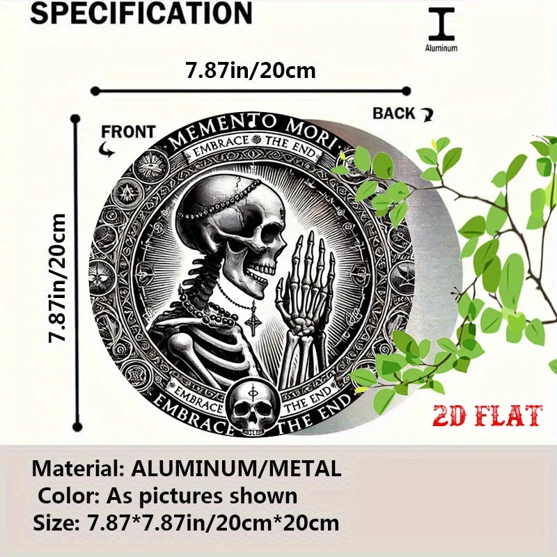 2D Flat - Round Aluminum Sign Featuring 2D Flat Gothic Symbols, a Memento Mori Design with a Skeletal Queen. This Rustic Metal W