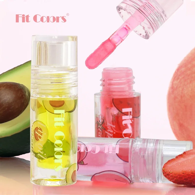 Óleo labial hidratante de frutas com ácido hialurônico desbota linhas labiais transparente brilho de água esmalte efeito espelho duradouro