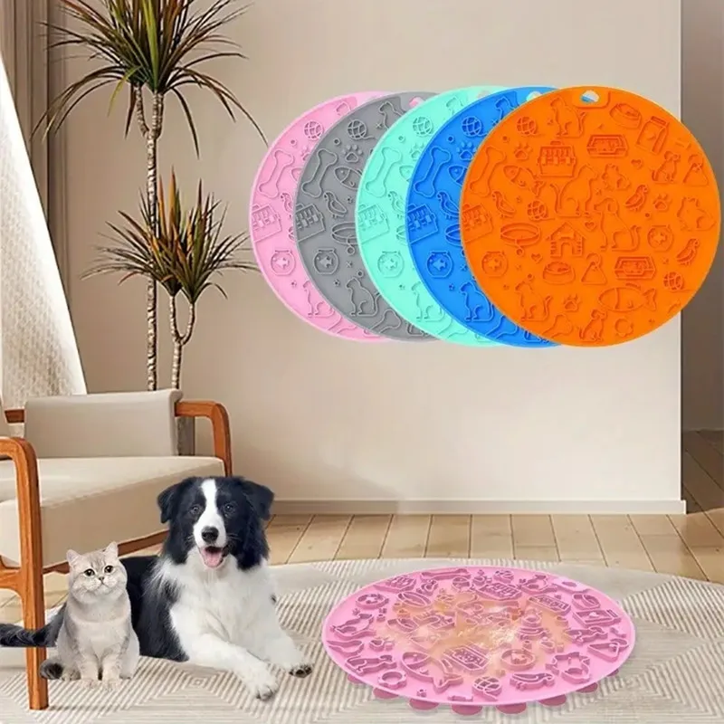 Silicone Round Pet Slow Feeder Mat Dog Licking Pad With Suction Cups Pet Placemat For Cat Anxiety Relief Pet Feeding Supplies