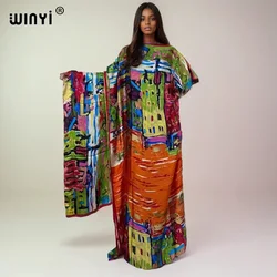 Sukienki afrykańskie dla kobiety WINYI długa sukienka z paskiem kobiety drukowanie Graffiti kaftan casualowa elegancka wakacyjna artystyczna sukienka imprezowa