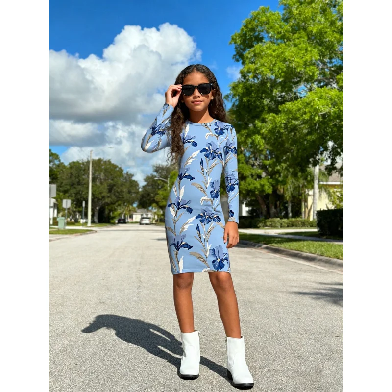 

Girls' Small Floral Print Long-Sleeve Dress Casual Fashion Children's Clothing 2026 Trendy Outfit for Kids
