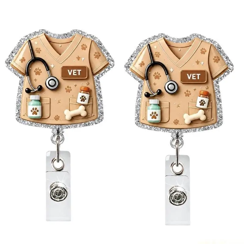 Clip-On ABS Badge Holders 2 Piece with Retracting Cord, Swiveling Clip and Clear Loop for Card Access or Scanning