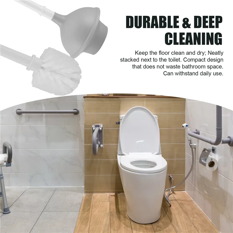 

Toilet Plunger And Brush 2-In-1 Toilet Bowl Brush Plunger Set With Holder For Bathroom Cleaning Tools Combo With Stand