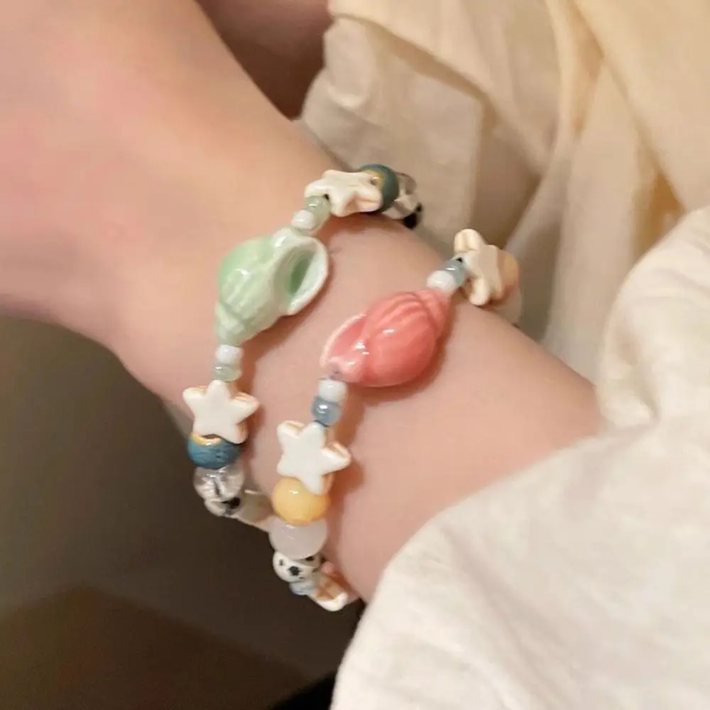 Handmade Ceramic Conch Bracelet Cartoon Korean Style Star Bracelet Liuli Bead Jewelry Accessories Cute Bead Bracelet Women