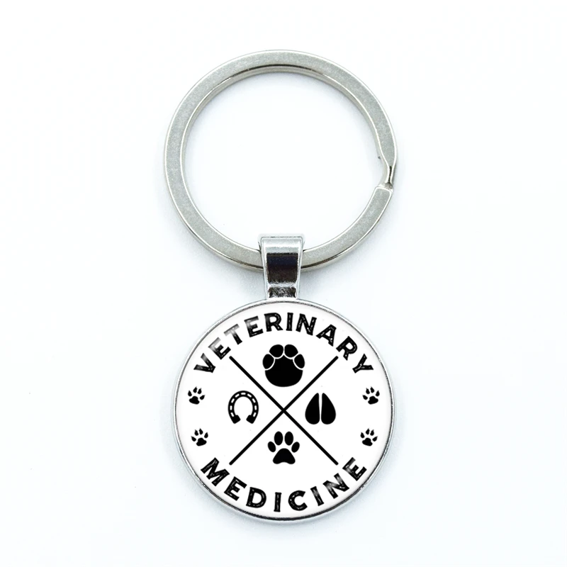 I love Veterinary Medicine Nurse Keychain Animal Doctor Keyring Glass Gem Pendant Men and Women Fashion Charm Jewelry