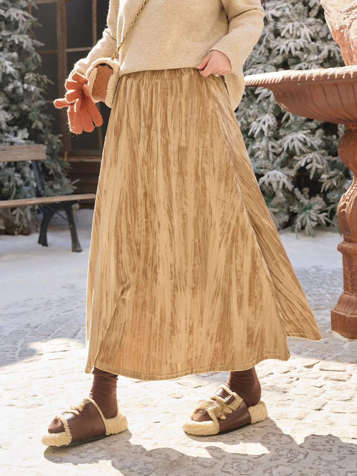 

Женская бархатная юбка А-силуэта больших размеров, новинка весенней коллекции, подходит для фигуры типа «груша», повседневная, утепленная, длинная юбка