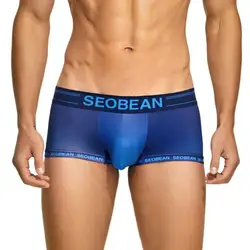 SEOBEAN-bóxer de cintura baja para hombre, ropa interior Sexy, Calzoncillos cortos