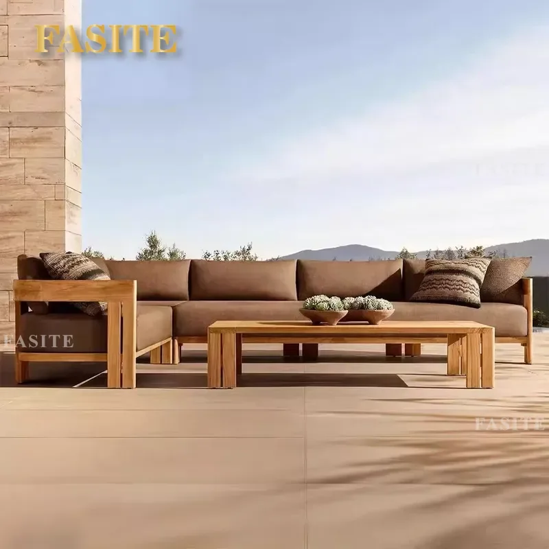 For Outdoor Solid Wood Sofa Waterproof Sun Protection Anti-Corrosion Garden Courtyard Villa Patio Furniture Durable
