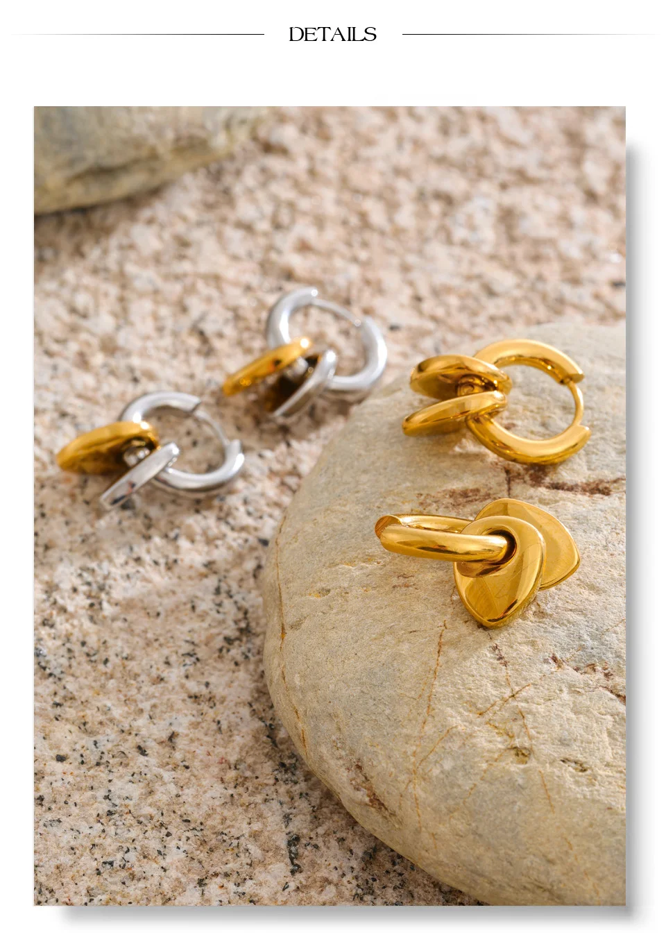 Yhpup Tägliche Doppel-Herz-Tropfen-Creolen aus Edelstahl für Damen, vielseitig, trendig, charmant, wasserdicht, Schmuck, Geschenk 2026 – Detail 8
