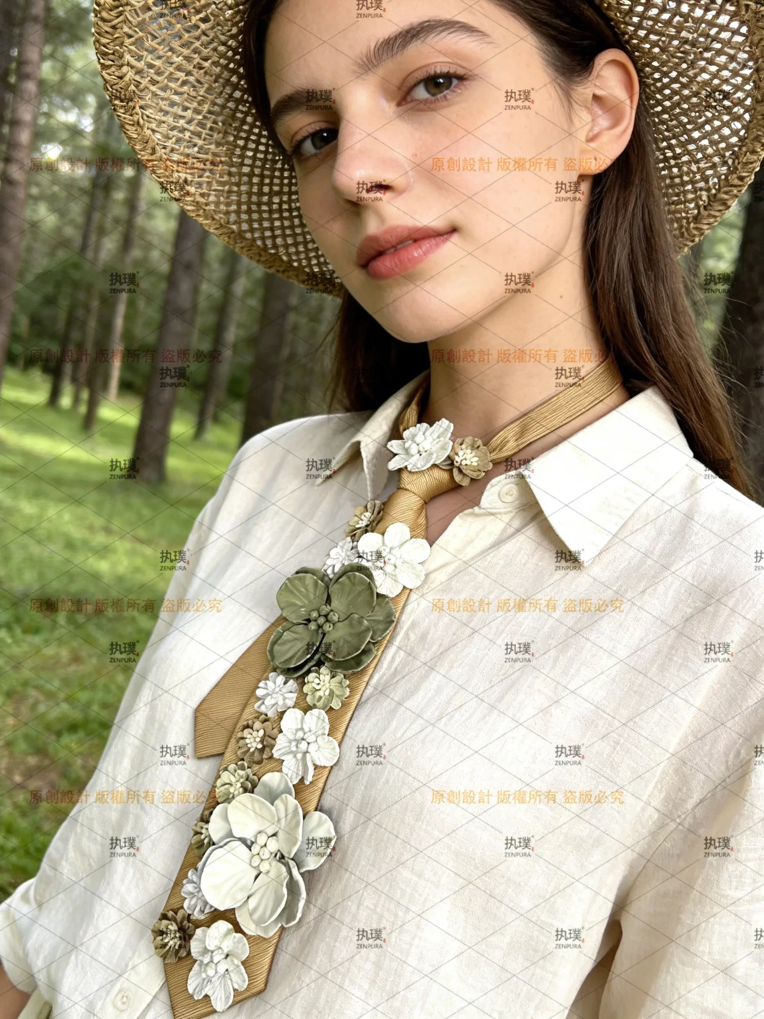 Women's Vintage 3D Floral Neck Tie Fashionable Forest-Style Retro Shirt Accessory Tie