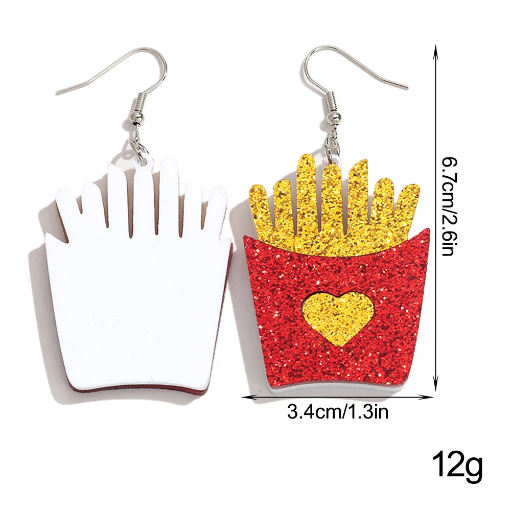 Funny Mirrored Acrylic Hamburger Drop Earrings for Women Fashion Glitter French Fries Food Dangle Earring Party Jewelry Gifts