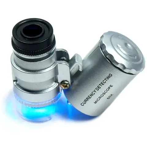 60x Eye Jeweler Loupe with LED UV Light Pocket Magnifying Glass Jeweler Magnifier Adjustable Focus Mini Microscope for Gem Coins