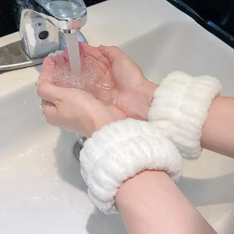 Correa de muñeca para lavado de cara, banda para el sudor reutilizable, banda de toalla de microfibra, correa de muñeca absorbente Flexible, cómoda para lavado de cara, 2 uds.