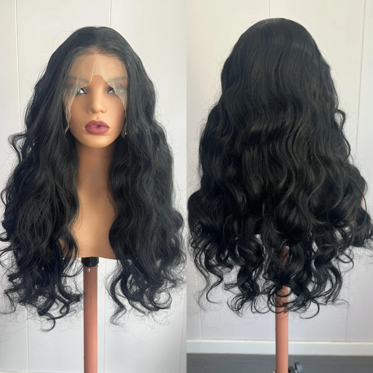 13X4 Lace Front Wigs Long Black Loose Deep Water Wave Synthetic Hair Free Part Natural Hairline Curls for Women Daily Party Wear