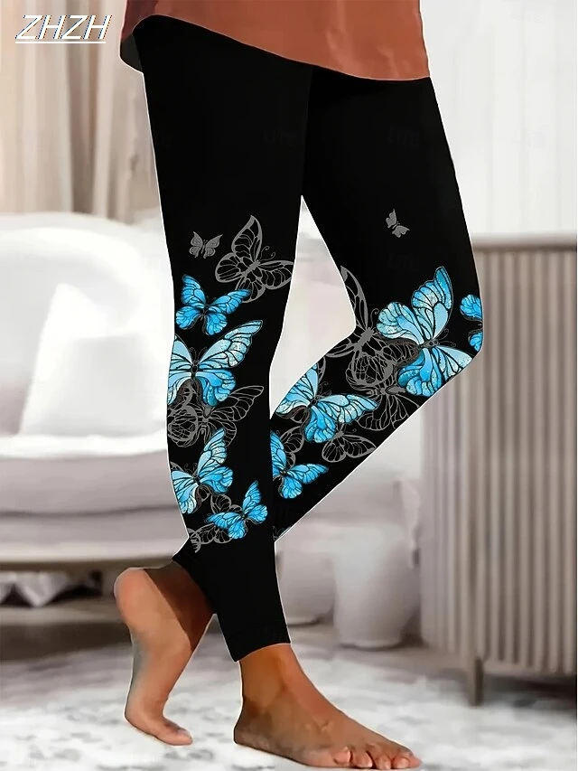 Leggings para mujer, pantalones con estampado de mariposa a la moda, pantalones de poliéster y LICRA, cintura elástica, ropa de calle Y2K de otoño con Control