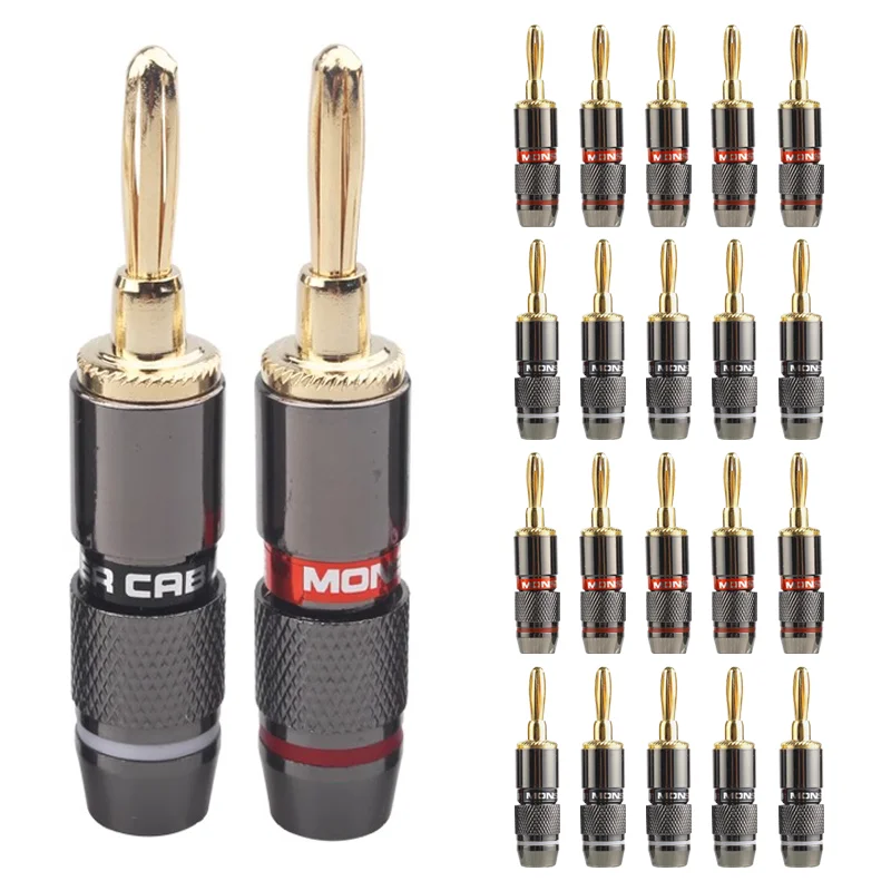 

10pcs/5pairs Gold Plated Monster Banana Plugs Pure Copper Speaker Adapter Screw Speaker Plug Audio Connectors