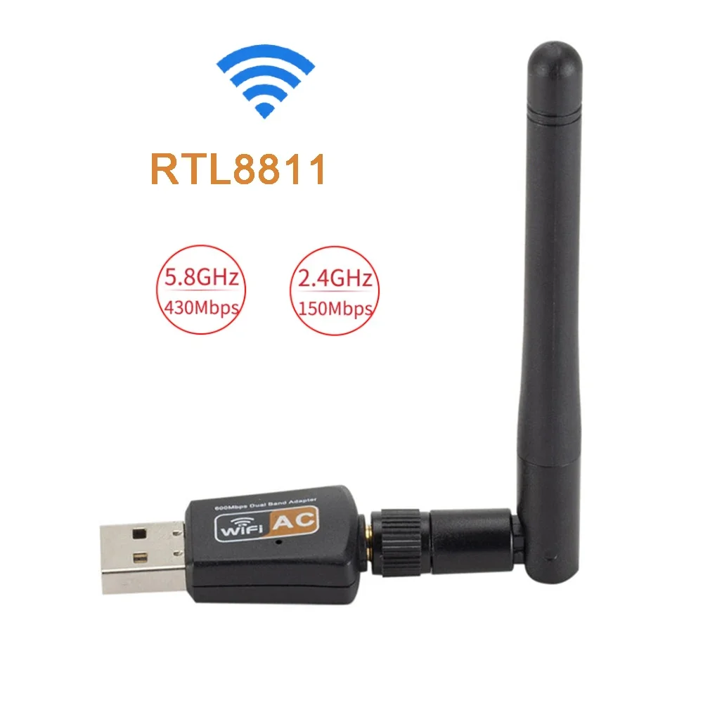 802.11AC двухдиапазонный 600 Мбит/с беспроводной USB-адаптер Wi-Fi Dongle для Windows для Mac 2,4 ГГц/5 ГГц 2DBi антенна для настольного ноутбука ПК